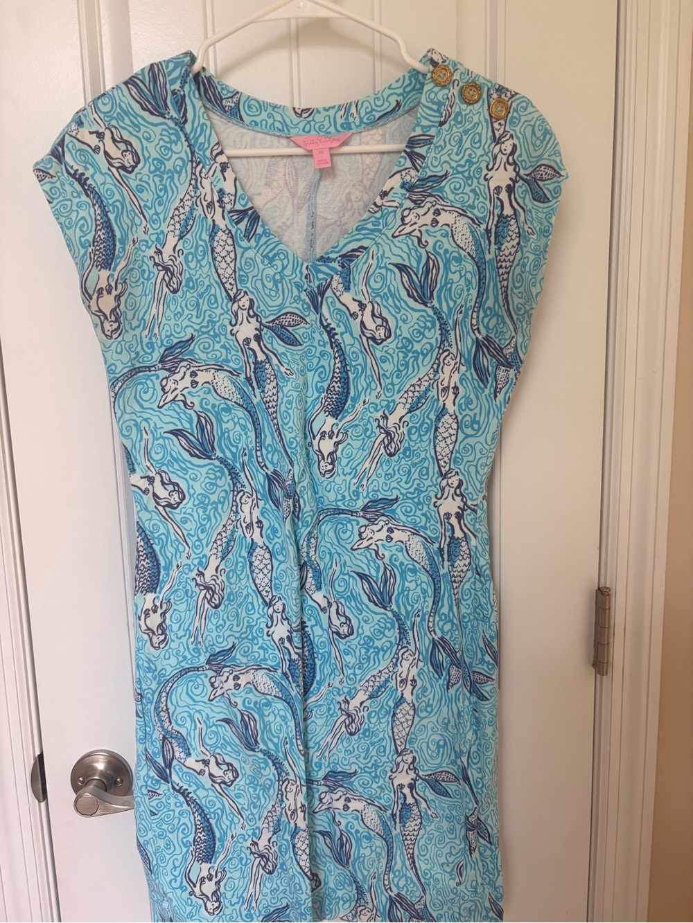 Lilly Pulitzer Aqua & Navy Vintage Nice Tail Hayley V-Neck Dress